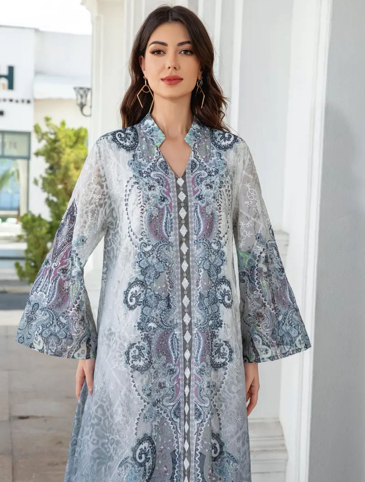 Modest Mesh Abaya Printing Long Robe Daily Casual Wear Islamic Clothing Turkish Robe