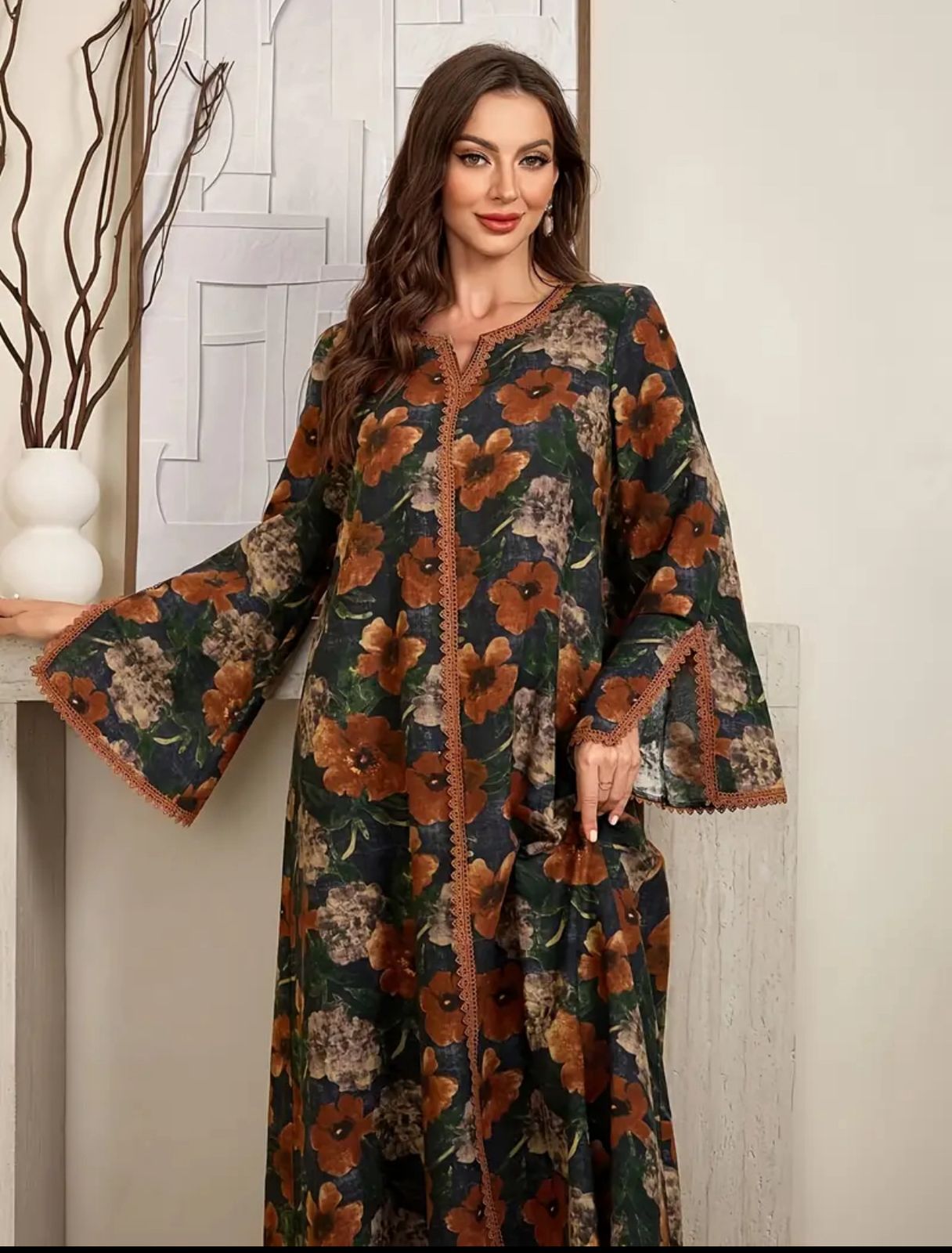 Modest Mesh Abaya Printing Long Robe Daily Casual Wear Islamic Clothing Turkish Robe