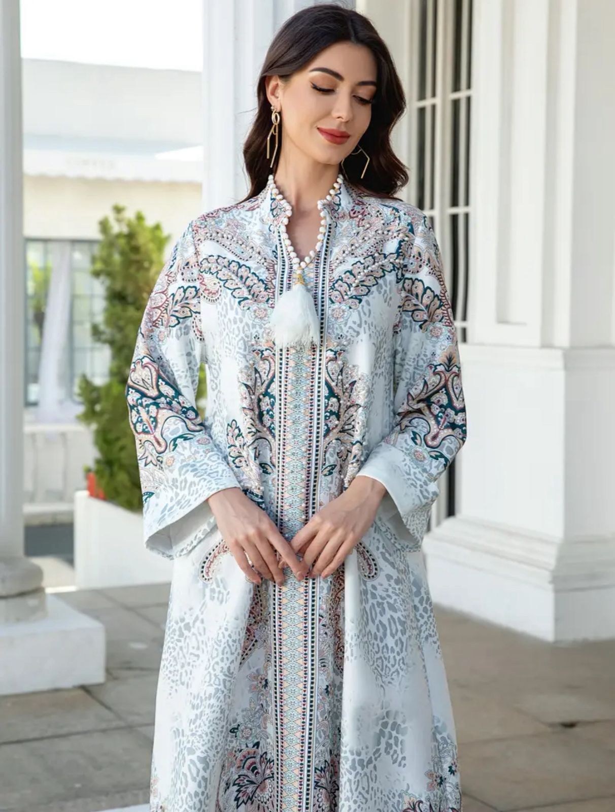 Modest Mesh Abaya Printing Long Robe Daily Casual Wear Islamic Clothing Turkish Robe