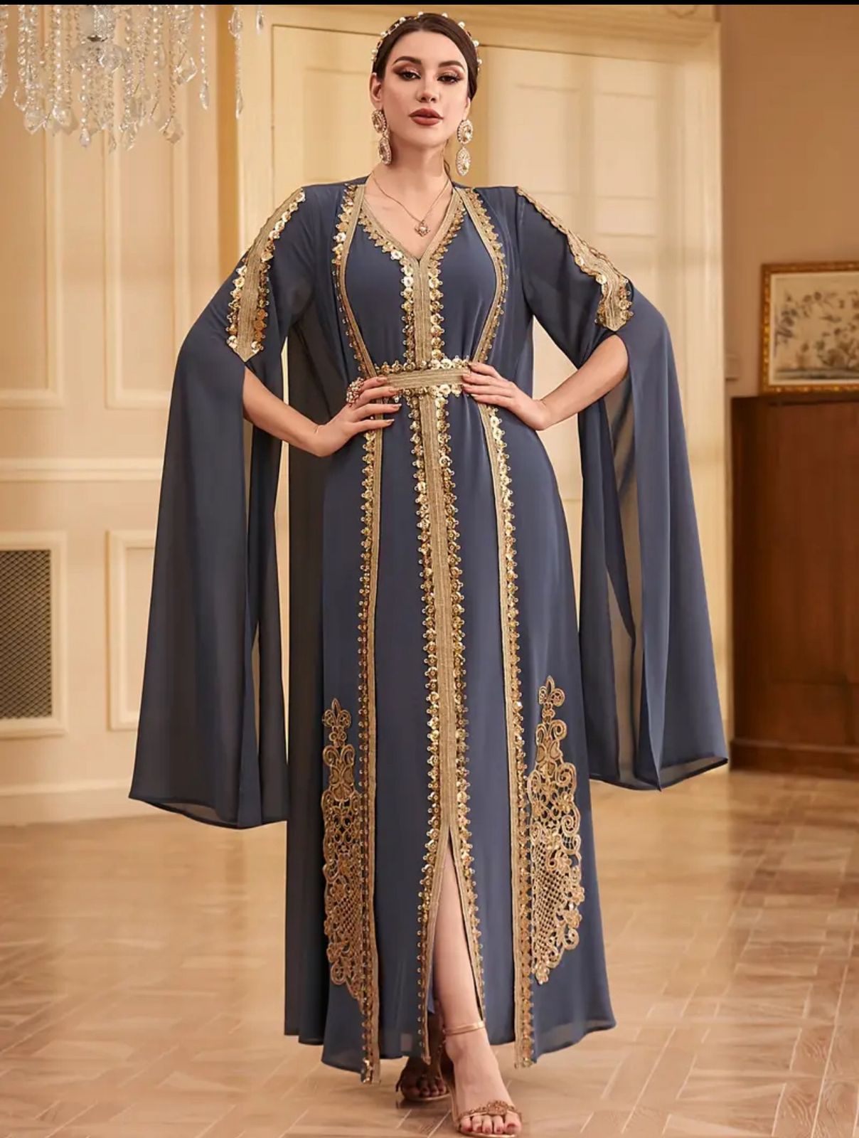 Elegant, glittering, embellished jalabiya abaya for women